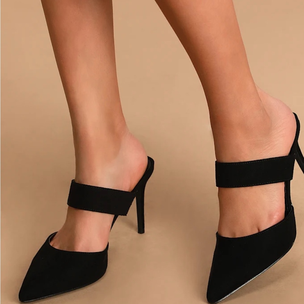 Lulus Black Suede Pointed Toe Mules